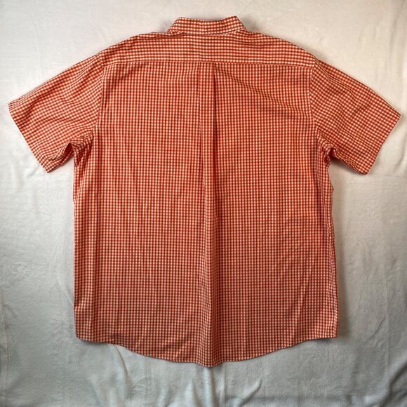 L.L. Bean Mens XXL Tall Orange/White Gingham Wrinkle-Resistant Short-Sleeve - Picture 2 of 7
